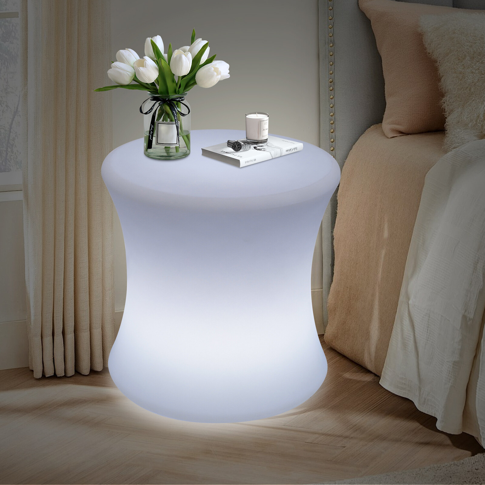 LED Color Light Up Furniture Chairs Bar Stool Square Club Seat Waterproof+RC