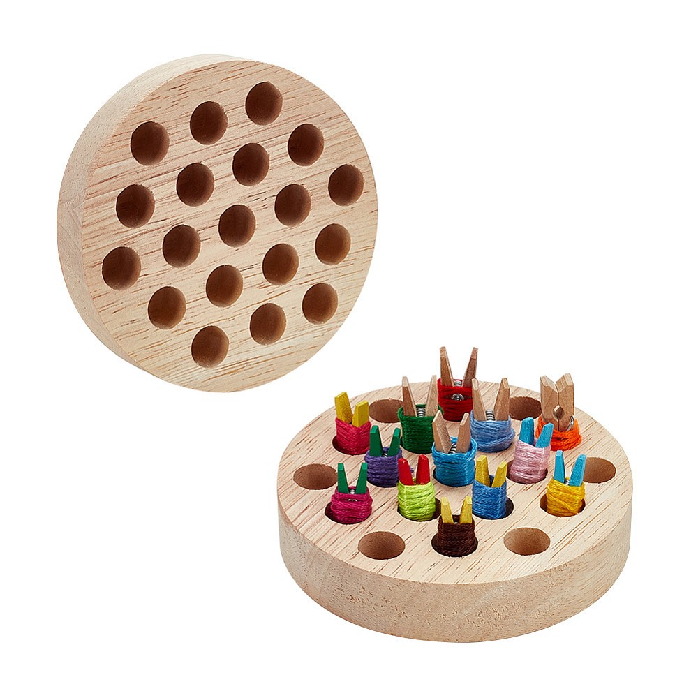2pcs Wood Clip Floss Holder Flat Round BurlyWood 10x2cm Sewing storage supplies