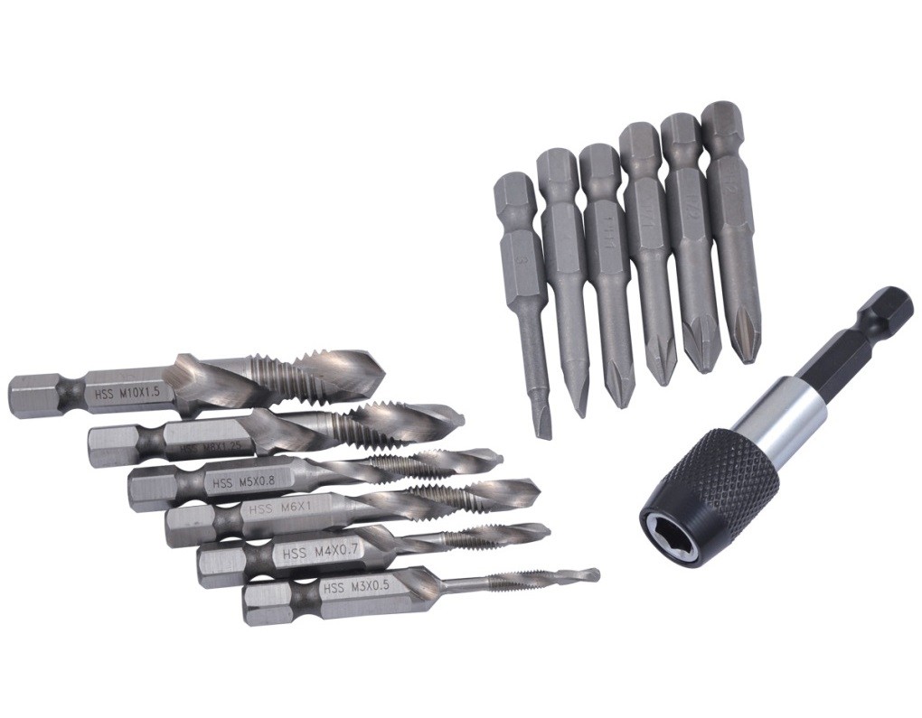 14 PIECE HIGH M3-M10 SPEED STEEL 3-IN-1 TAP & DRILL KIT (1011-0141)