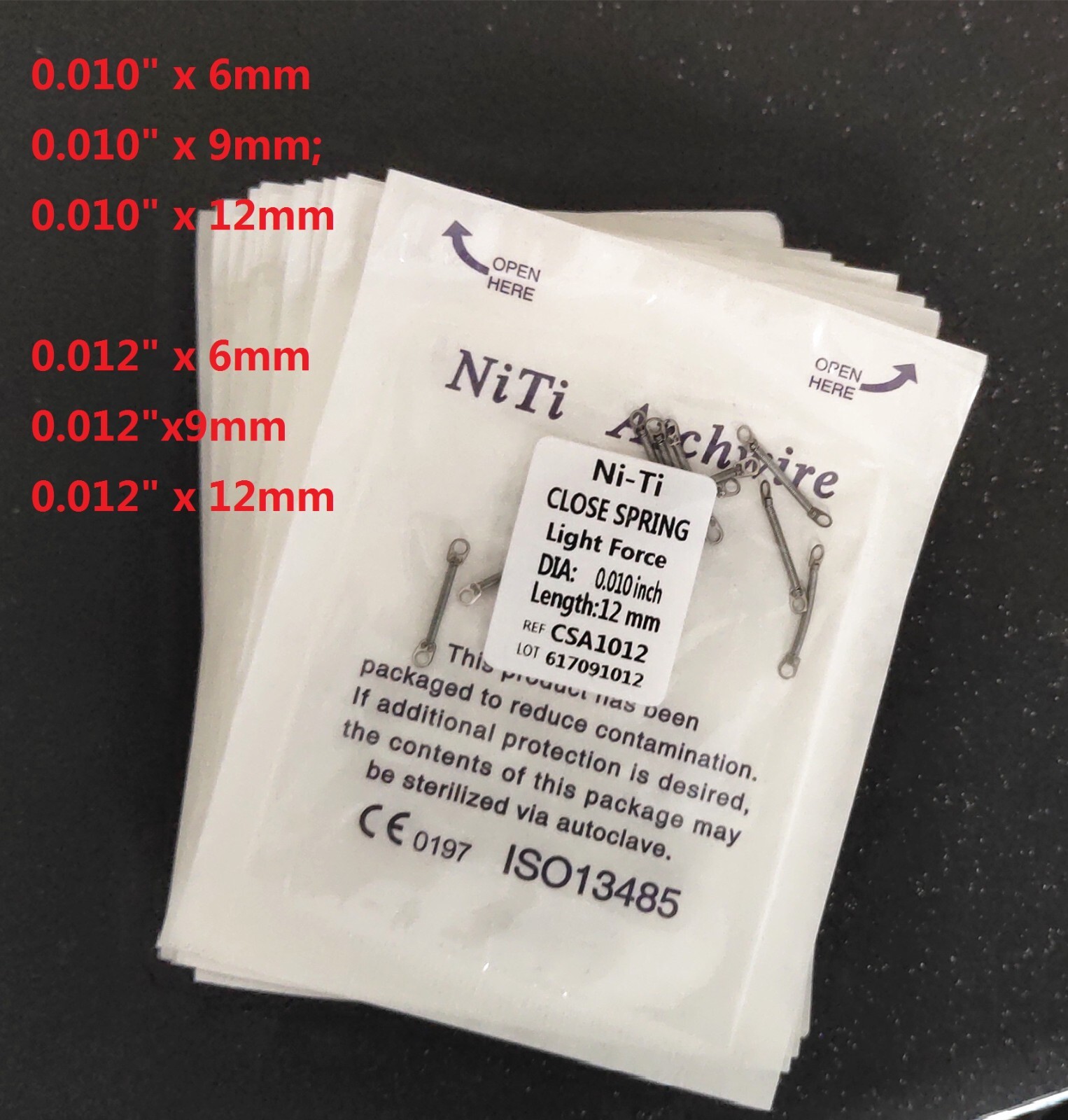 Dental Orthodontic Closed Coil Spring 0.010/0.012 6/9/12mm Niti 10Pcs/Pack