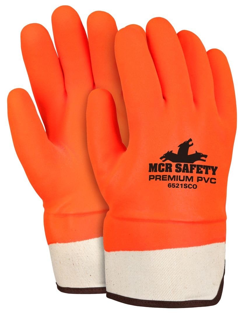 MCR Safety 6521SCO Double Dipped PVC Foam Lined Large (Pack of 1), Orange
