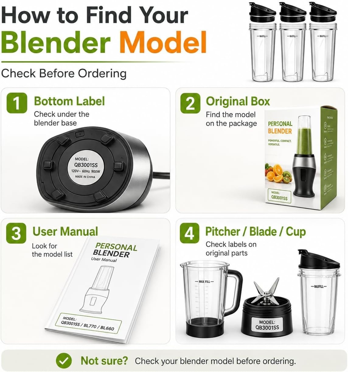16 oz Ninja Blender Cups Replacement, 3 Pack Cups with Lids, Compatible with QB3