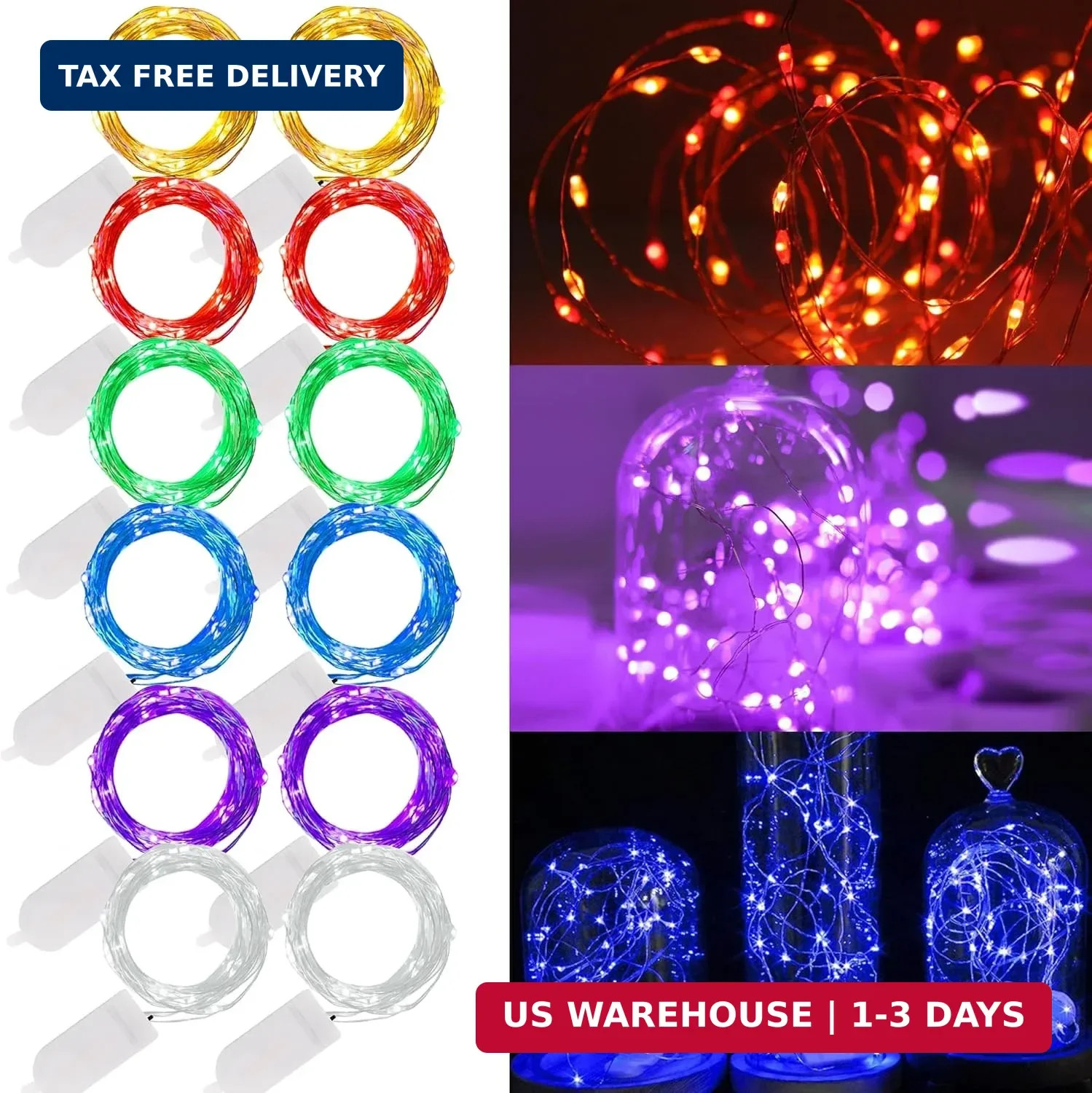 WATERGLIDE 12 Pack Fairy Lights Battery Operated (Included), 7 ft 20 LED Mini St
