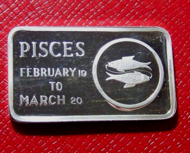 PISCES- Signs of The Zodiac Bar-Cartier Mint 1 Troy oz.999 Silver-LOW MINTAGE