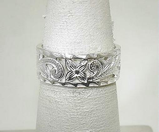 7.5MM 925 SILVER PIERCED OPENWORK HAWAIIAN ORCHID HERITAGE SCROLLS FLAT RING