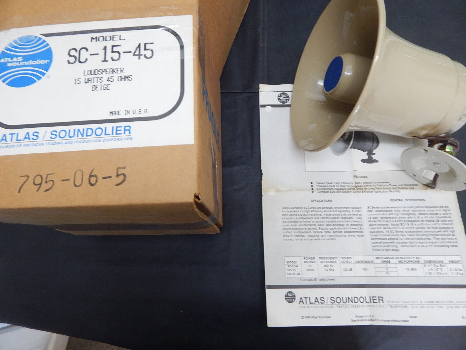 ATLAS SOUNDOLIER SC-15-45 BEIGE 15 WATT 45 OHMS LOUDSPEAKER - USA FAST SHIPPING