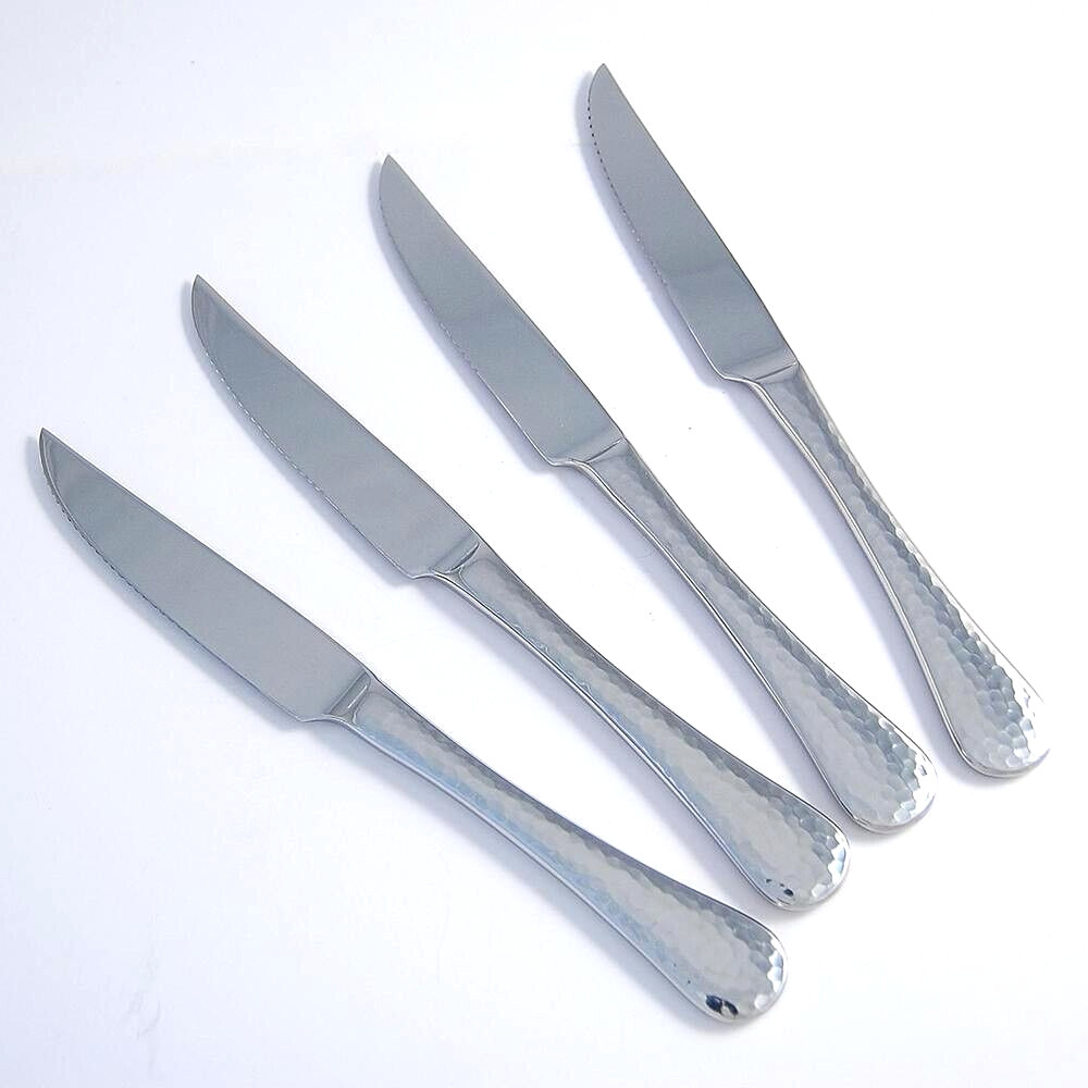 Ginkgo Lafayette Hammered Stainless Steel Steak Knives  ~~  Set of 4