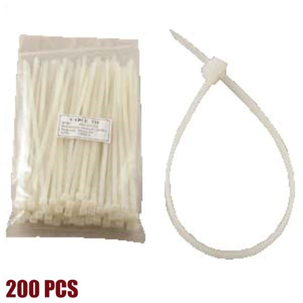 200x 8" Nylon Cable Zip Ties Self Locking Wire Management Cord Organizer Clear