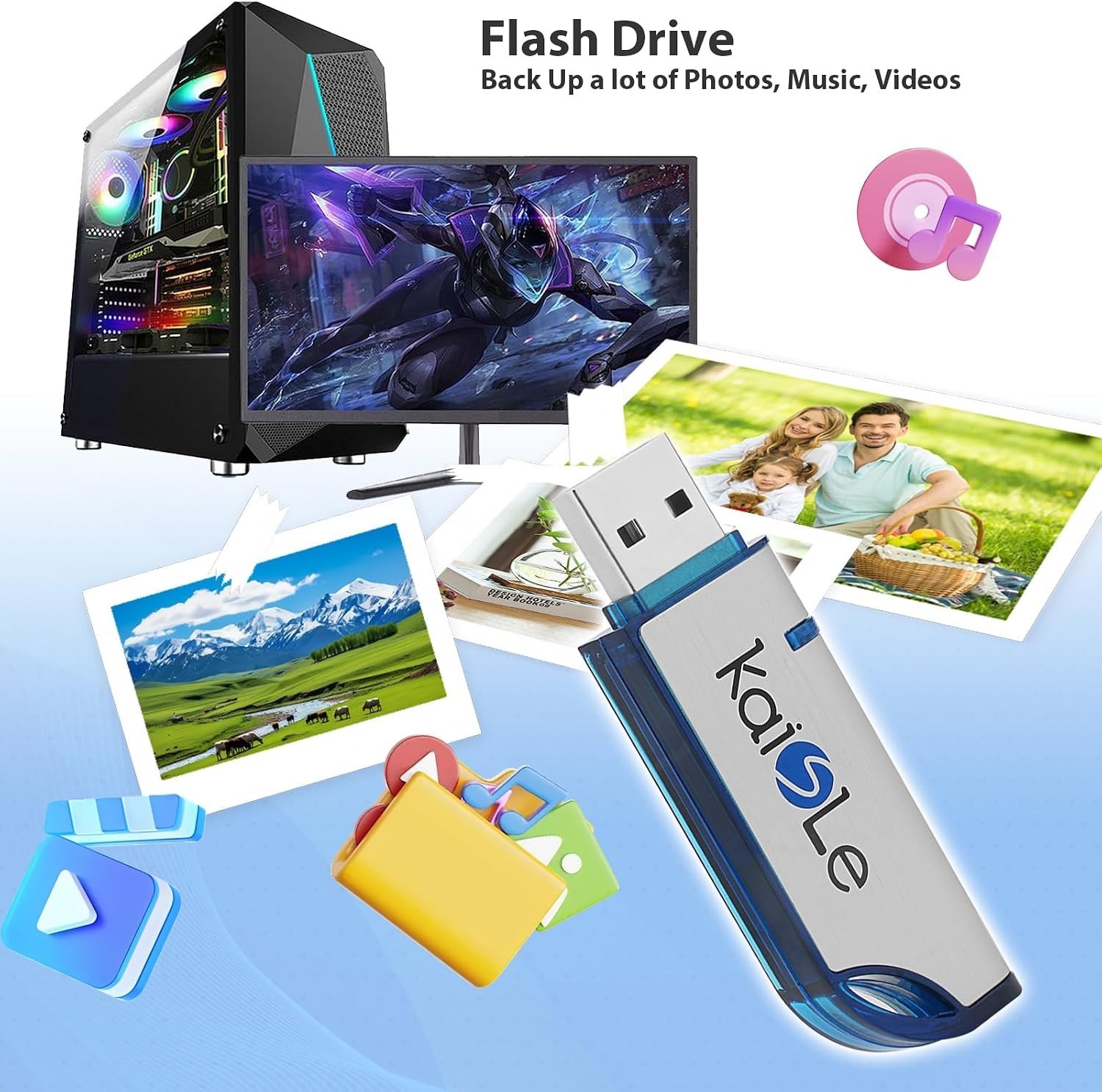 64GB USB Flash Drive, External USB Flash Memory Storage Thumb Drive, Portable...