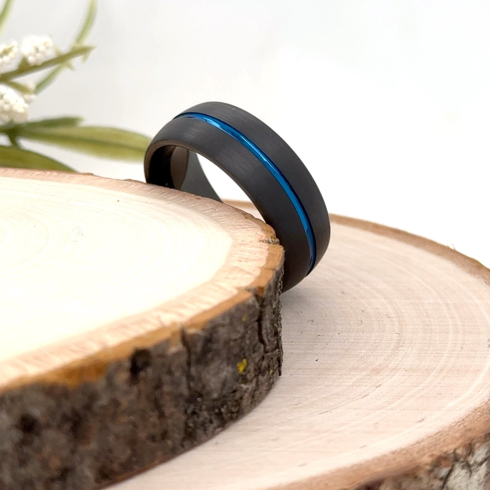 Blue Satin Inlay Durable Unisex Engraved Ring 8mm Tungsten Carbide Wedding Band