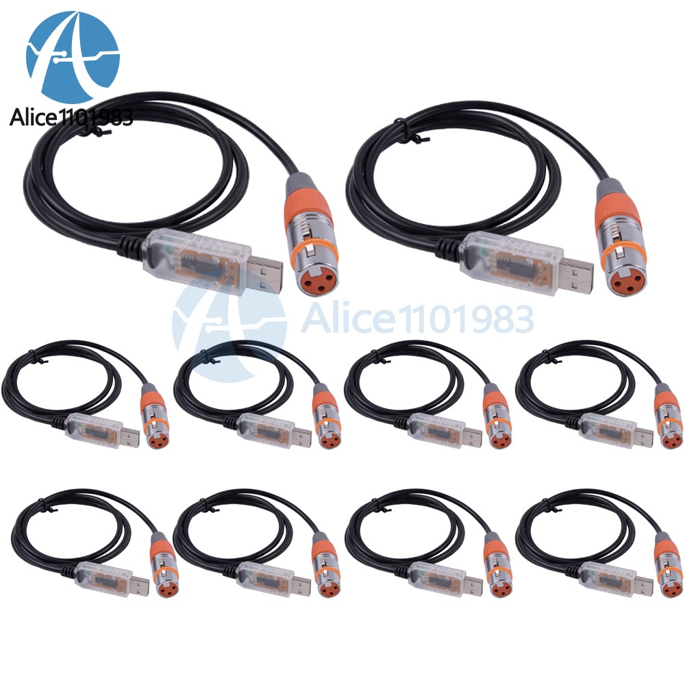 10pcs USB to DMX Interface Adapter Cable Stage Light PC DMX512 Controller Dimmer