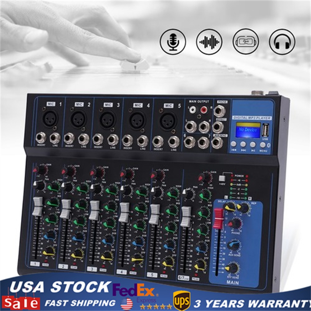 7-Channel Bluetooth Portable Audio Mixer USB Sound Mixing Console Board DJ Music