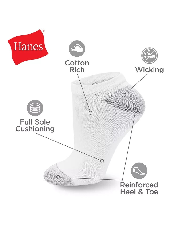 Hanes 6 Pack Premium Men's Cushion Socks, Ankle, Black, Size 6-12/10-13