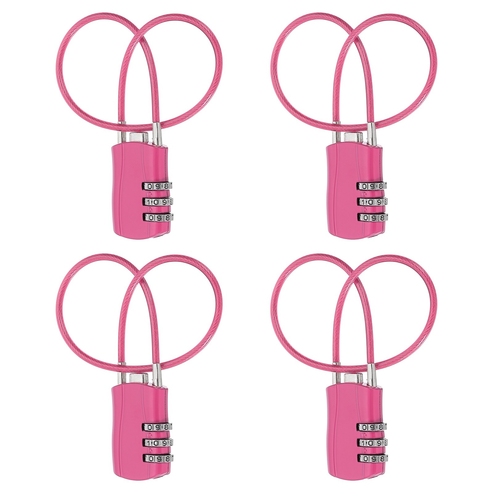4 Pcs 3 Digit Luggage Cable Combination Lock with 12" Long Cable, Rose
