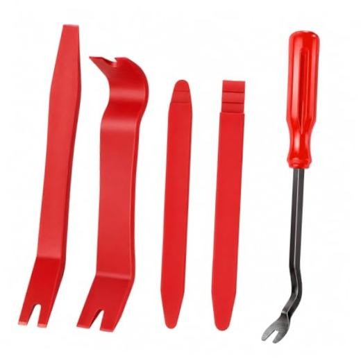 Car Trim Removal Tool Kit, 5 PCS, Red | PP and Metal, Auto Dash Panel Audio