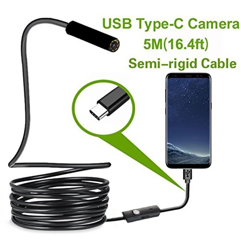 7mm USB C Endoscope Camera IP67 Hard Cable Borescope for Android PC Mac 10M