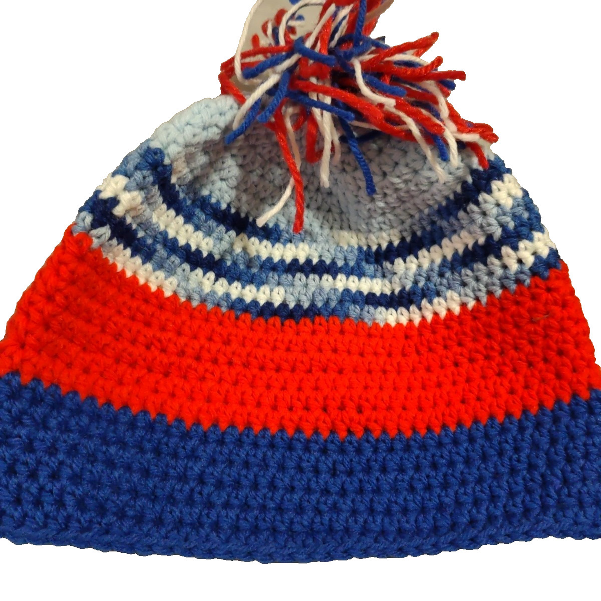 Handmade Crochet Stocking Hat Unisex Color Red White And Blue