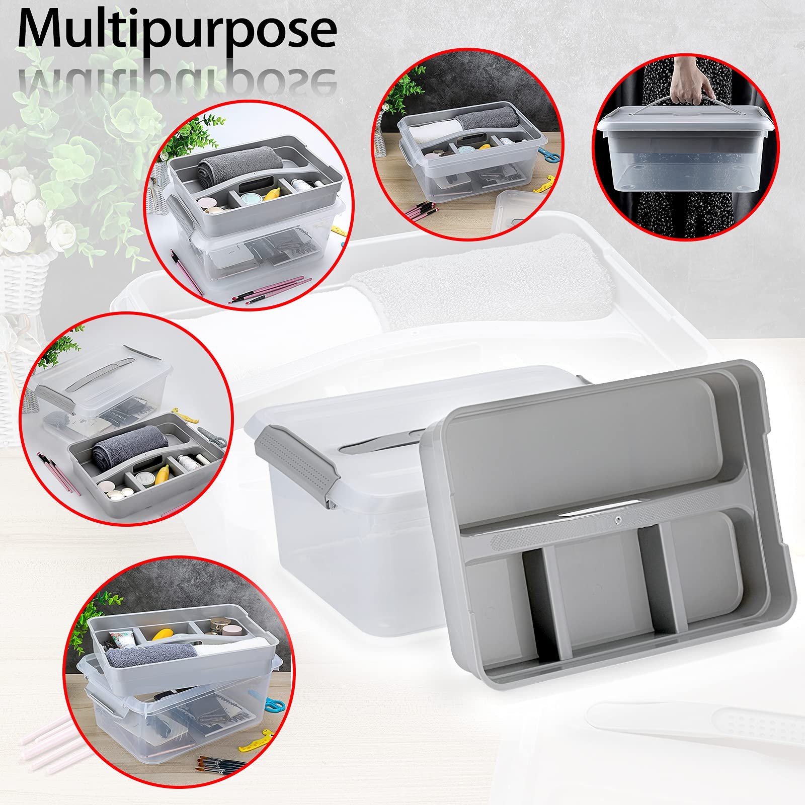 Stack & Carry , Clear Plastic Storage Container Stackable Home Utility with R...