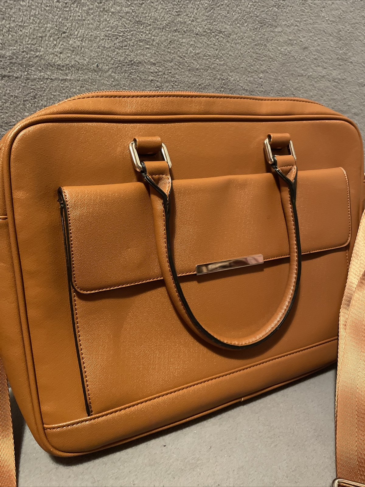CODE Unisex Laptop Briefcase Brown Vegan Leather W Top Handle & Shoulder Strap