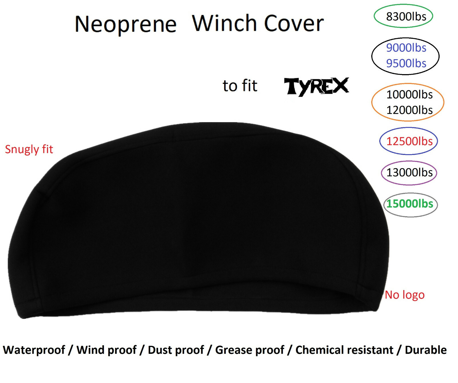 Neoprene Cover for Tyrex 8300 9000 9500 12500 15000lbs Heavy Duty Winch XL04