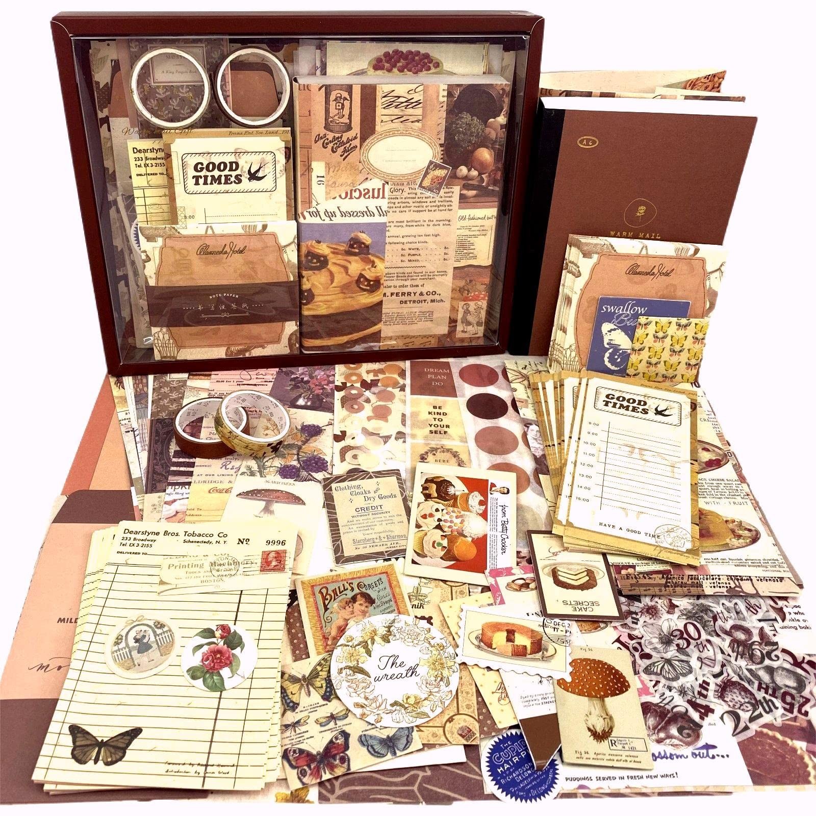 LCLAIDYDY 348 PCS Vintage Scrapbook Kit with A6 (4.13 x 5.83 inches),