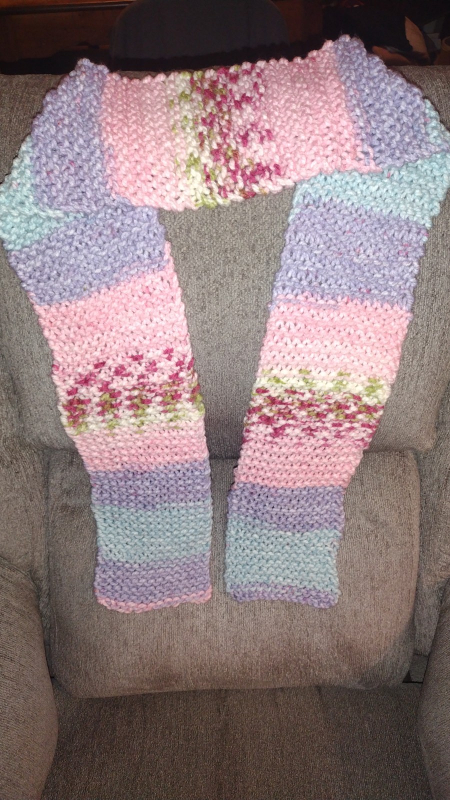 Handmade Knit Scarf Soft Multicolored Pastel 58" x 6" Acrylic Machine Washable