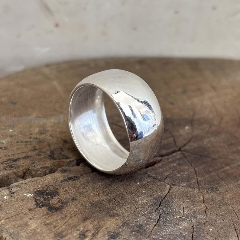 925 Sterling Silver Wide Dome Band Ring, Heavy Statement Ring, Chunky All Size