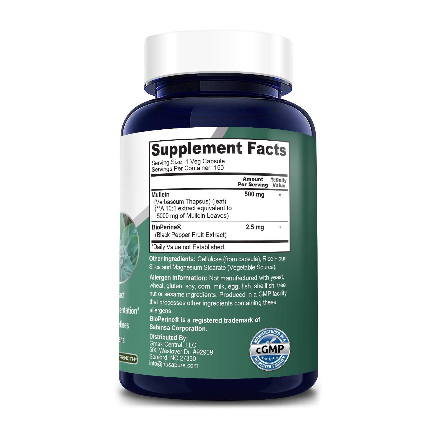 NusaPure Mullein Leaf Capsules 5000mg Per Veggie Caps | 150 Count | Non-GMO
