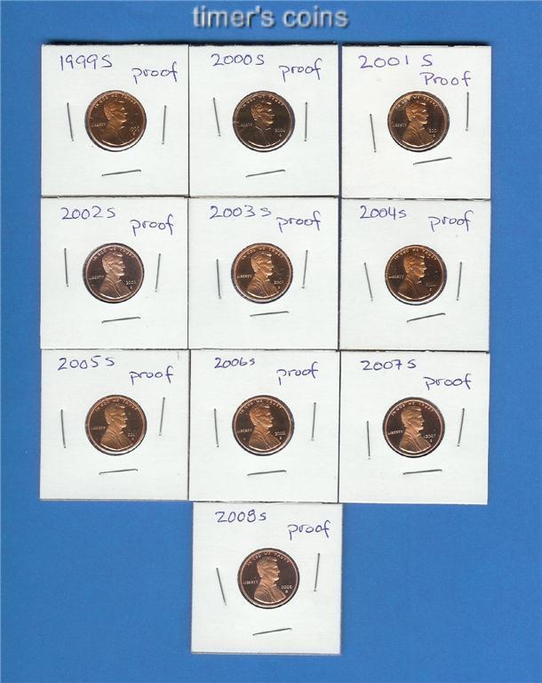 1999 - 2008 Lincoln Proof Cent Penny - Set of TEN 1999 through 2008