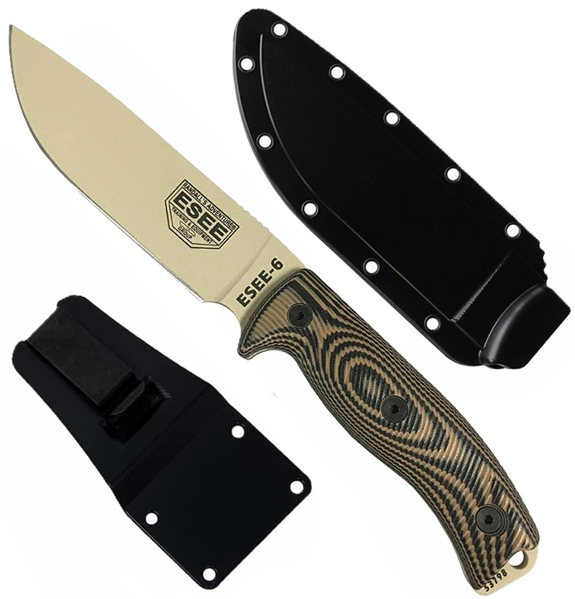 ESEE-6 Desert Tan Blade Fixed Knife w/ Coyote G-10 Handle | SKU 6PDT-005