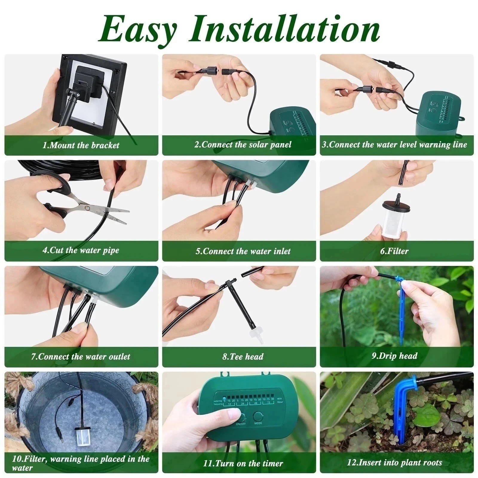 🌈50FT Solar Automatic Drip Irrigation System Kit Plant Watering Timer Garden