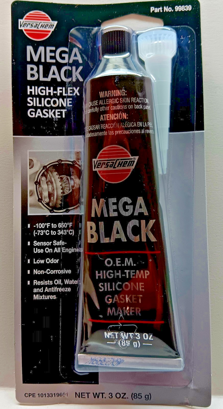 Silicone Mega Black Versachem 3 oz O.E.M Import Sensor Safe OEM Gasket Maker