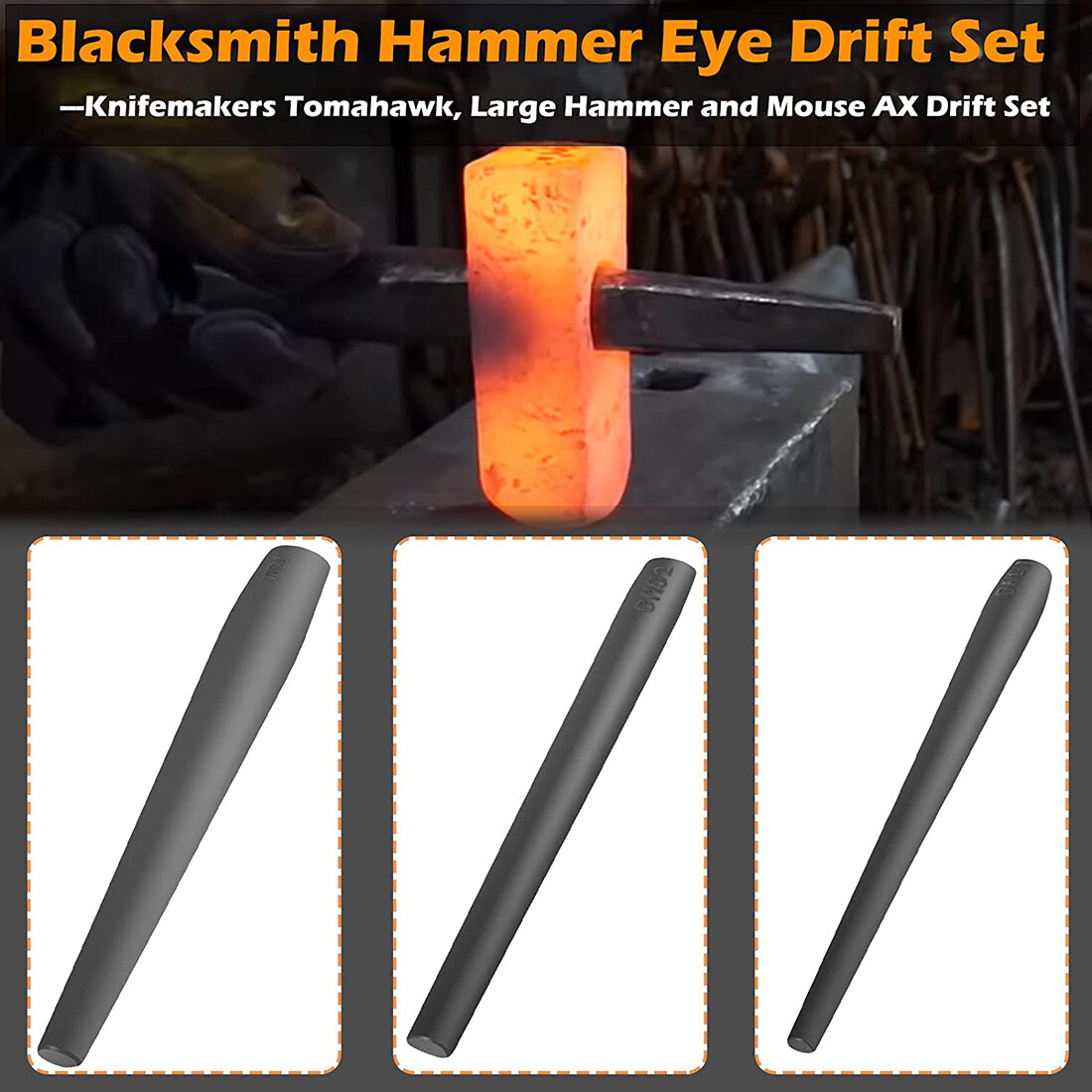 Blacksmith Knifemakers Tomahawk, Large Hammer and Mouse ax Drift Tools 3pcs/Set