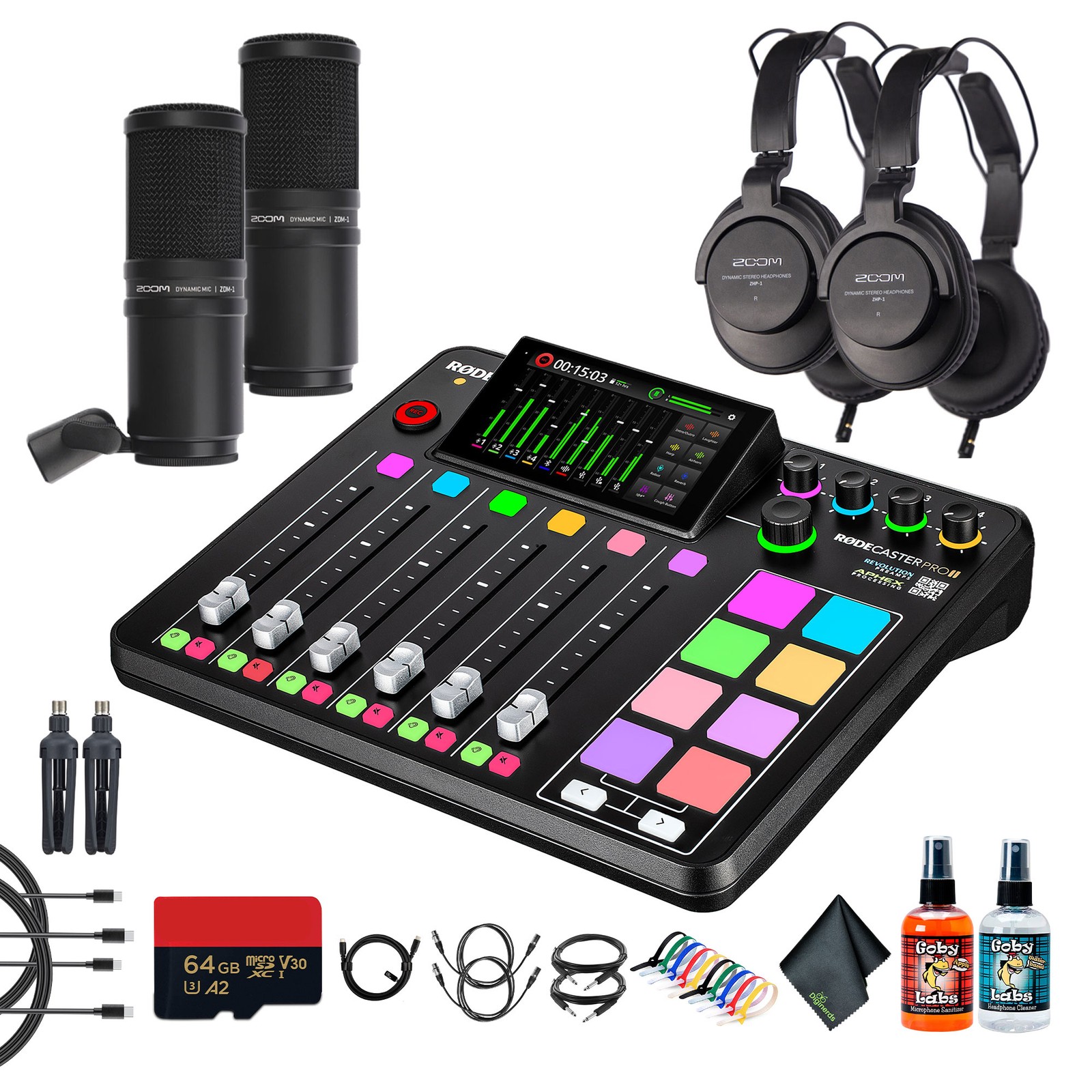 RODE RODECaster Pro II + Headphones + Podcast Microphone + 64GB Micro SD + More