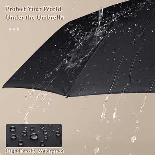 Windproof Umbrella, Compact Reverse Folding with Carabiner Handle, UV & Black