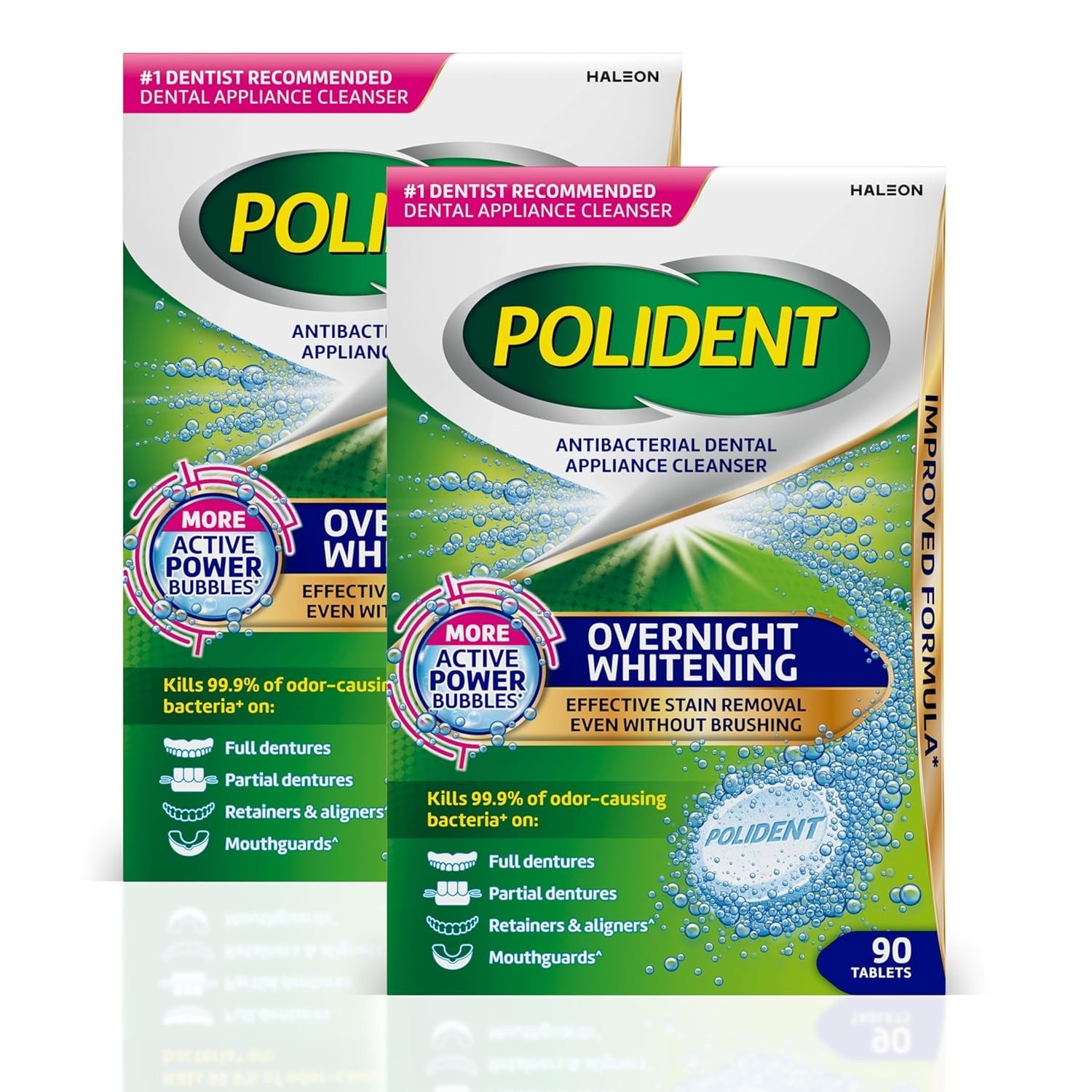 Overnight Retainer Cleaner Tablets Dentures Aligner Whitens 2 Pack 180 Ct Mint