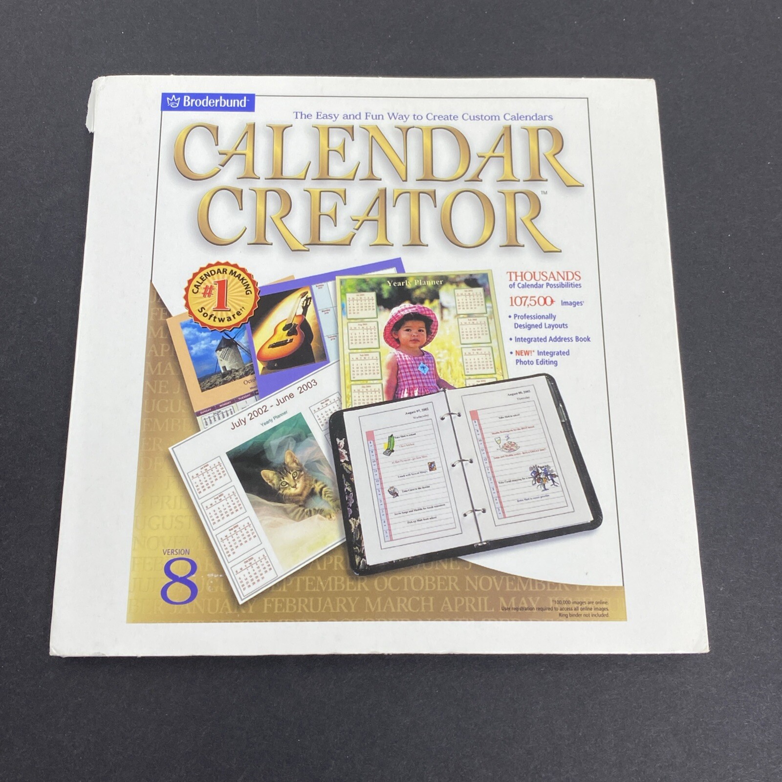 Calendar Creator 8.0 PC CD-Rom 2001 Broderbund