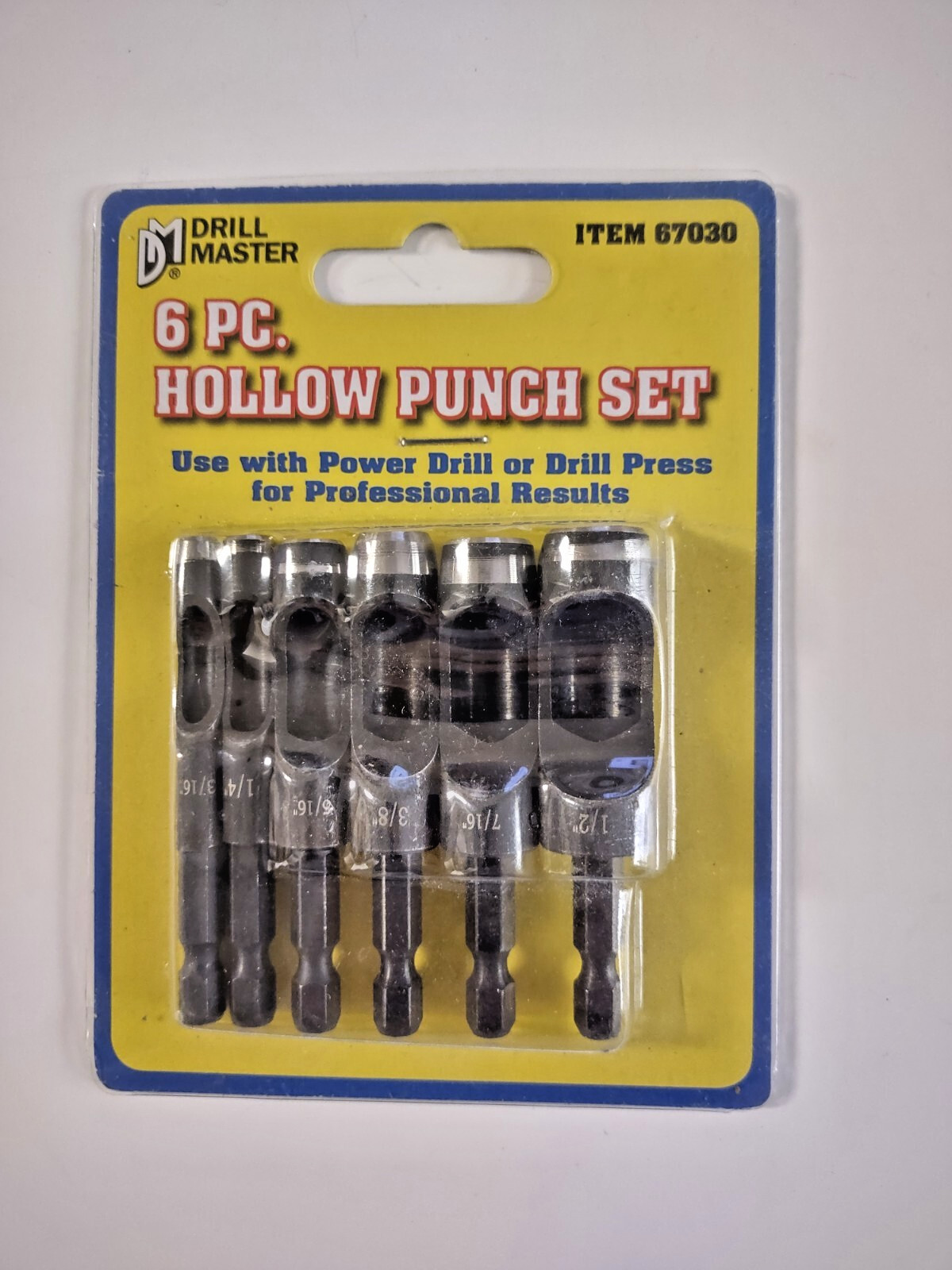 6pc Hollow Punch Set: 3/16, 1/4, 5/16, 3/8, 7/16 & 1/2" (Length: 2-3/4") #67030