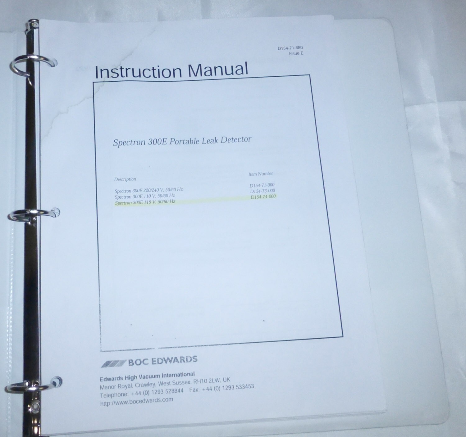 Edwards Spectron 300E Portable Leak Detector Operator's Manual