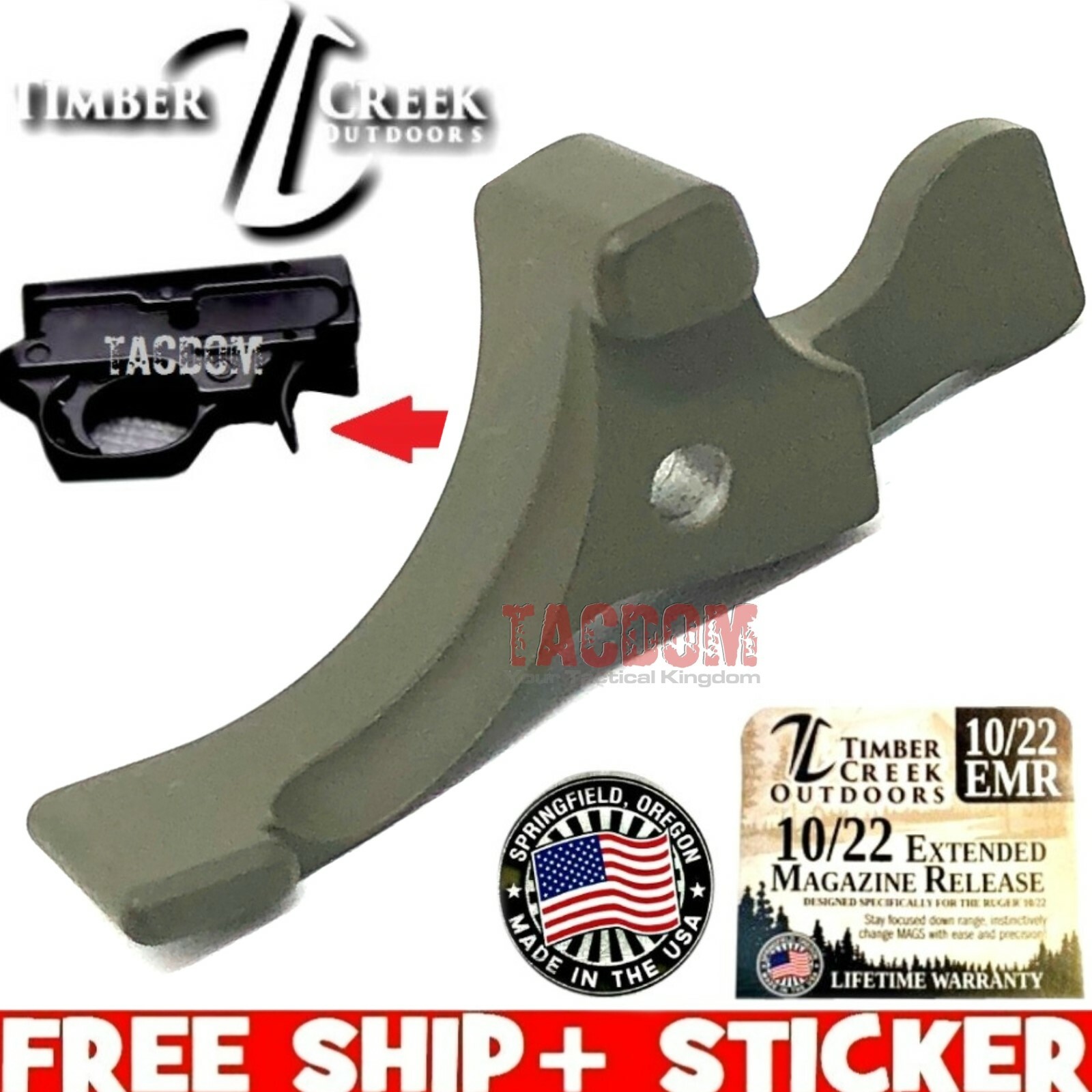 Timber Creek RUGER 10/22 OD Green EXTENDED MAGAZINE RELEASE Finger LEVER EMR