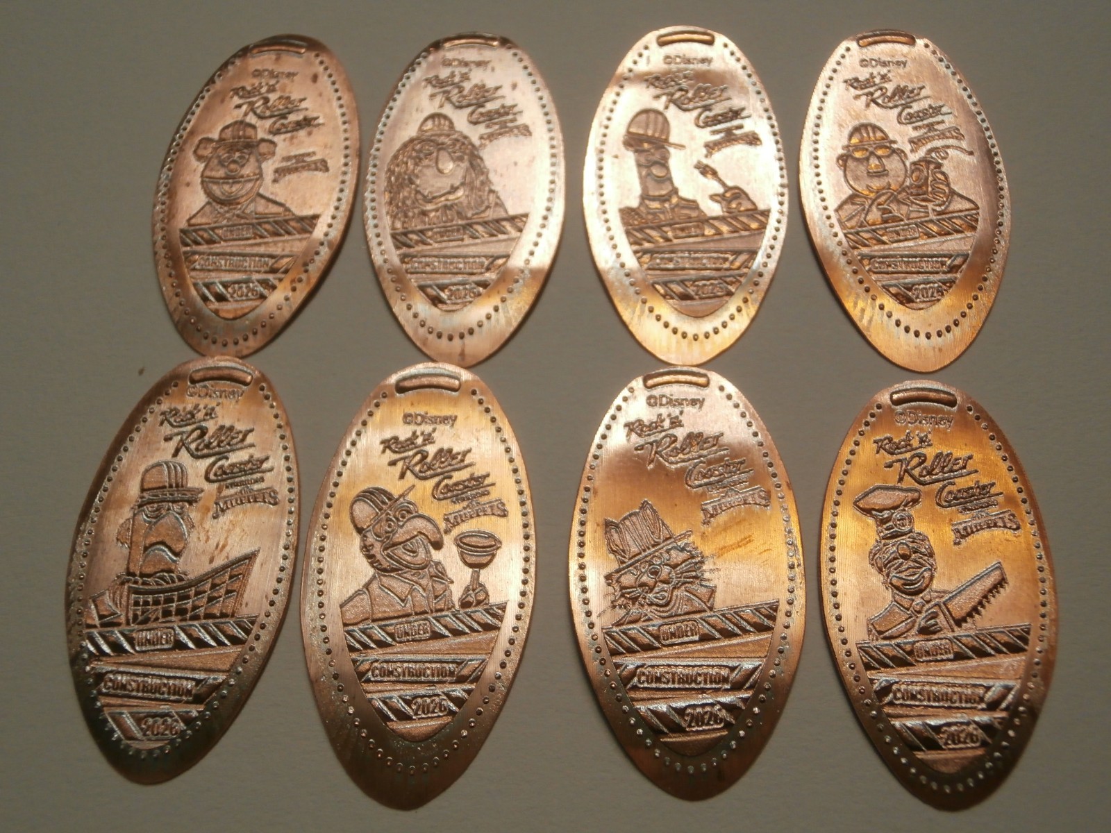 8 Disney Muppets Rock n Roller Coaster Under Construction Pressed Pennies Set