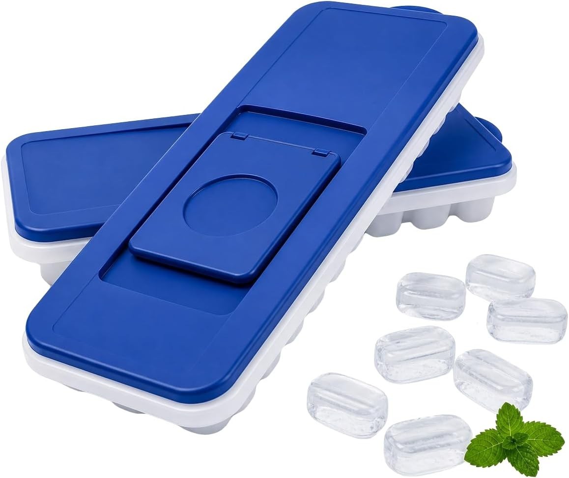 2-Pack No-Spill Ice Cube Trays with Lids – BPA-Free, Easy Release & Stackable...