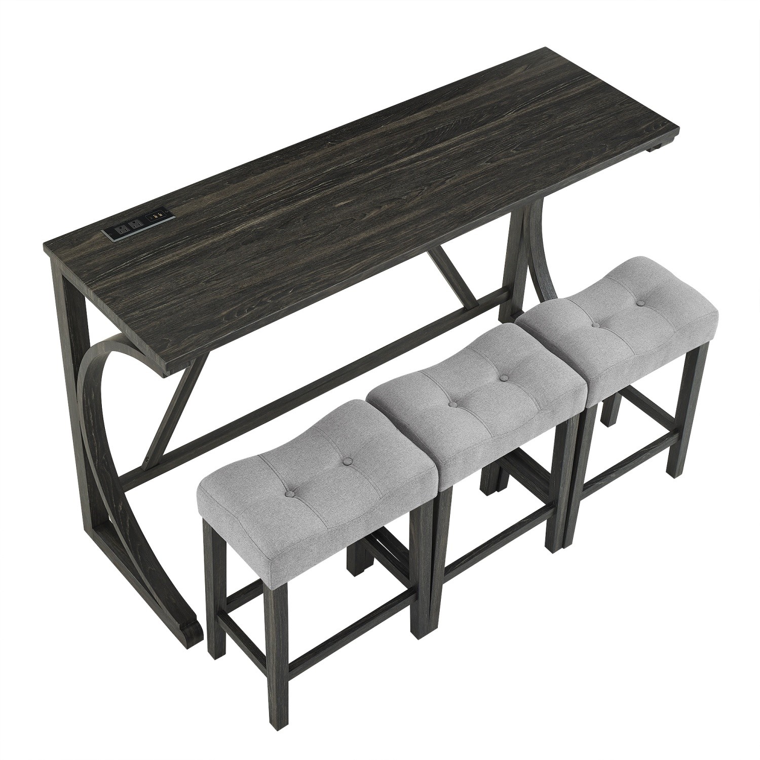 4 Piece Bar Table Set Kitchen Counter Height Table Dining Table w/ 3 Bar Stools