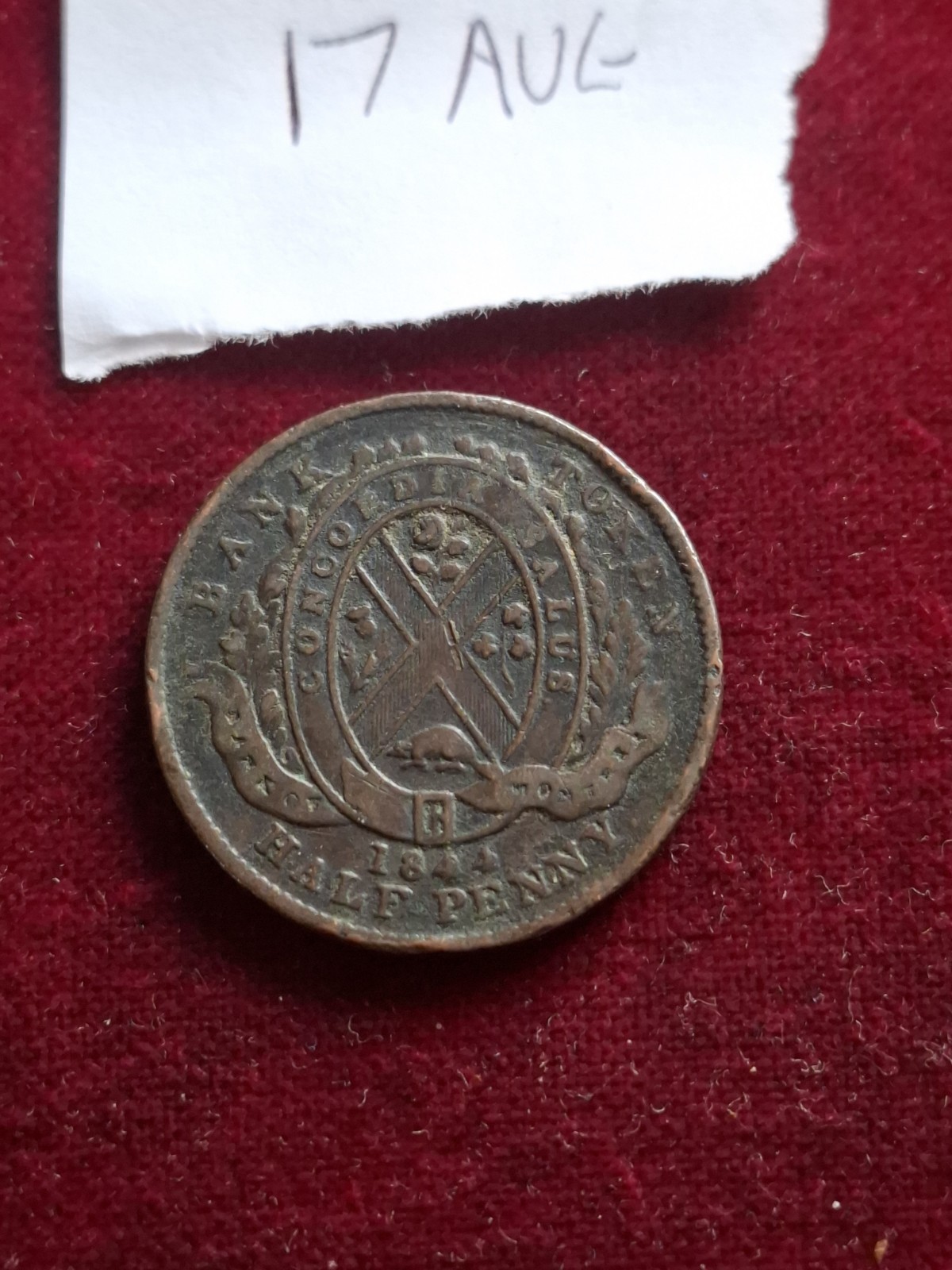 1844 Province Of Canada Bank Of Montreal Halfpenny Bank Token