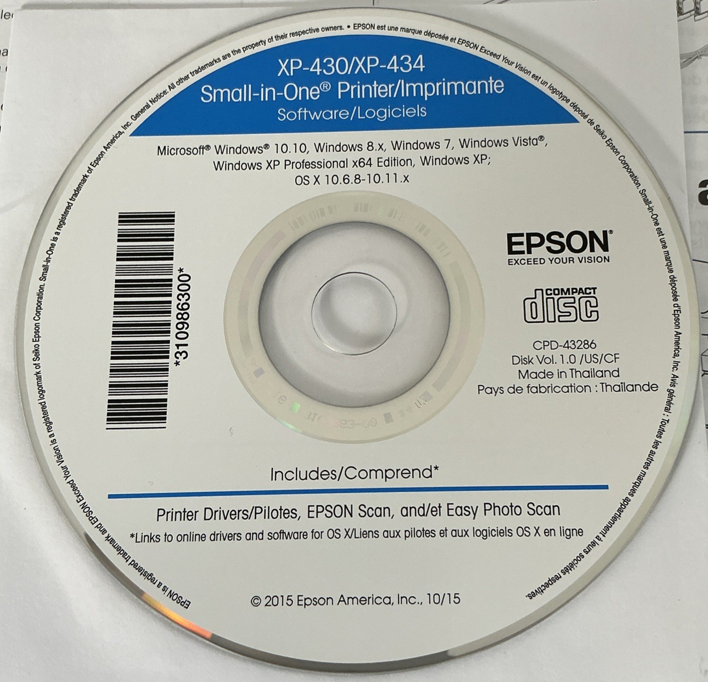 Epson XP-430 XP-434 XP-330 Software CD Quick Guide Start Here OEM Setup Kit