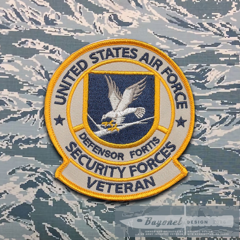 USAF Security Forces Veteran Embroidered Patch with Wax Backing - 3 3/4 X 3 1/2
