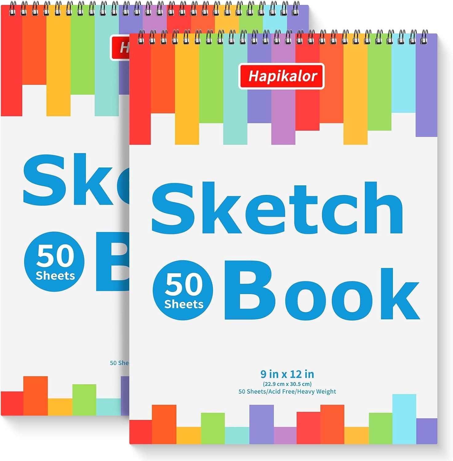9" x 12" Sketch Book, 2-Pack 50 Sheets Spiral Bound Art Sketchbook, Acid Free Ar