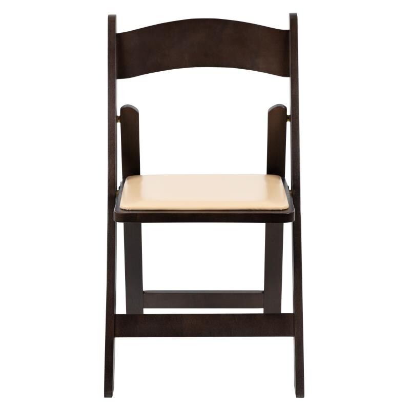 (4 PACK) Chocolate Wood Folding Chair with Black Vinyl Seat - Wedding Chair