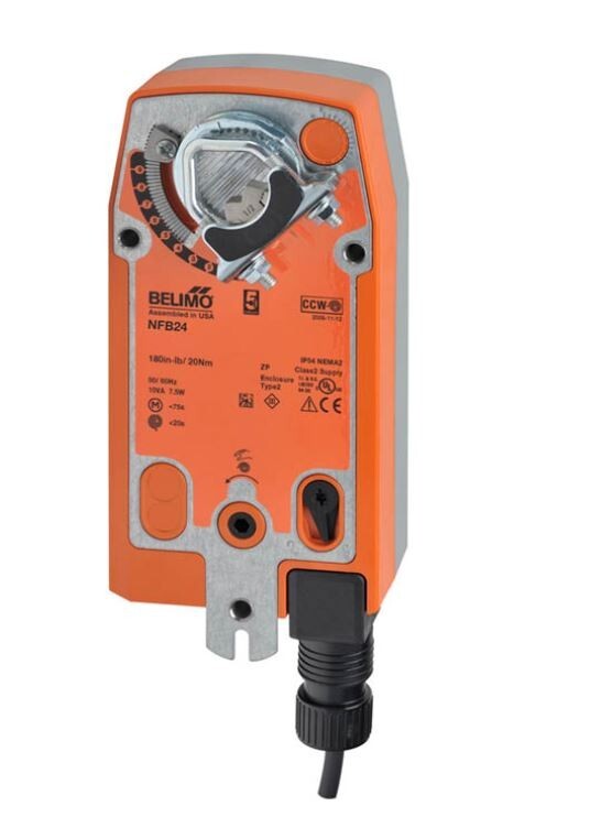 Belimo NFB24 Damper Actuator, 90 in-lb [10 Nm], Spring return, AC/DC 24V, On/Off