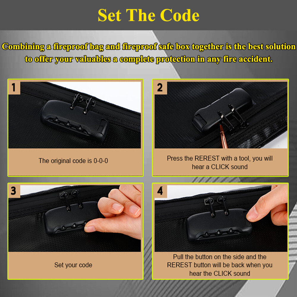 Fireproof Document Bag with Lock Money Pouch Waterproof Secure Zipper Closure